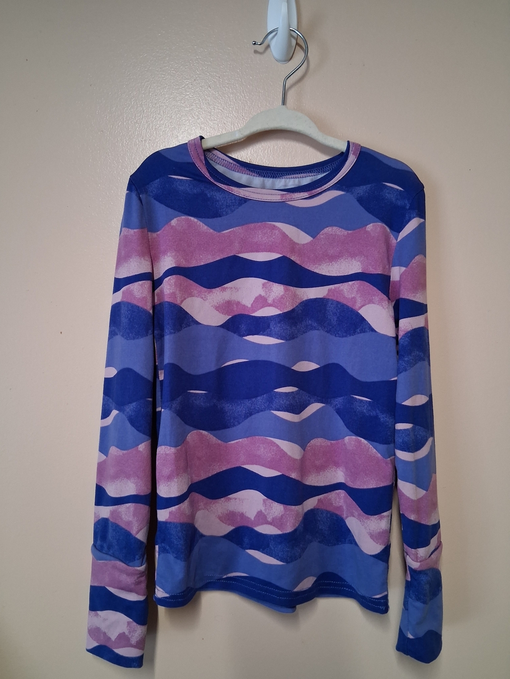 Swiss Tech Girls' Long-Sleeve Wave Print Top - Blue & Pink